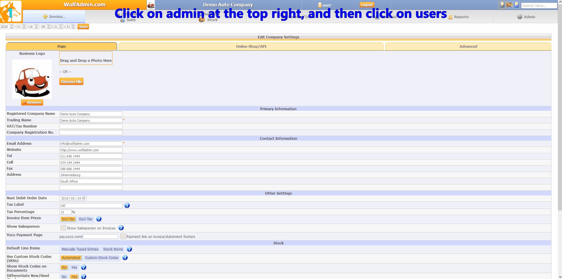 Adding a user in WolfAdmin