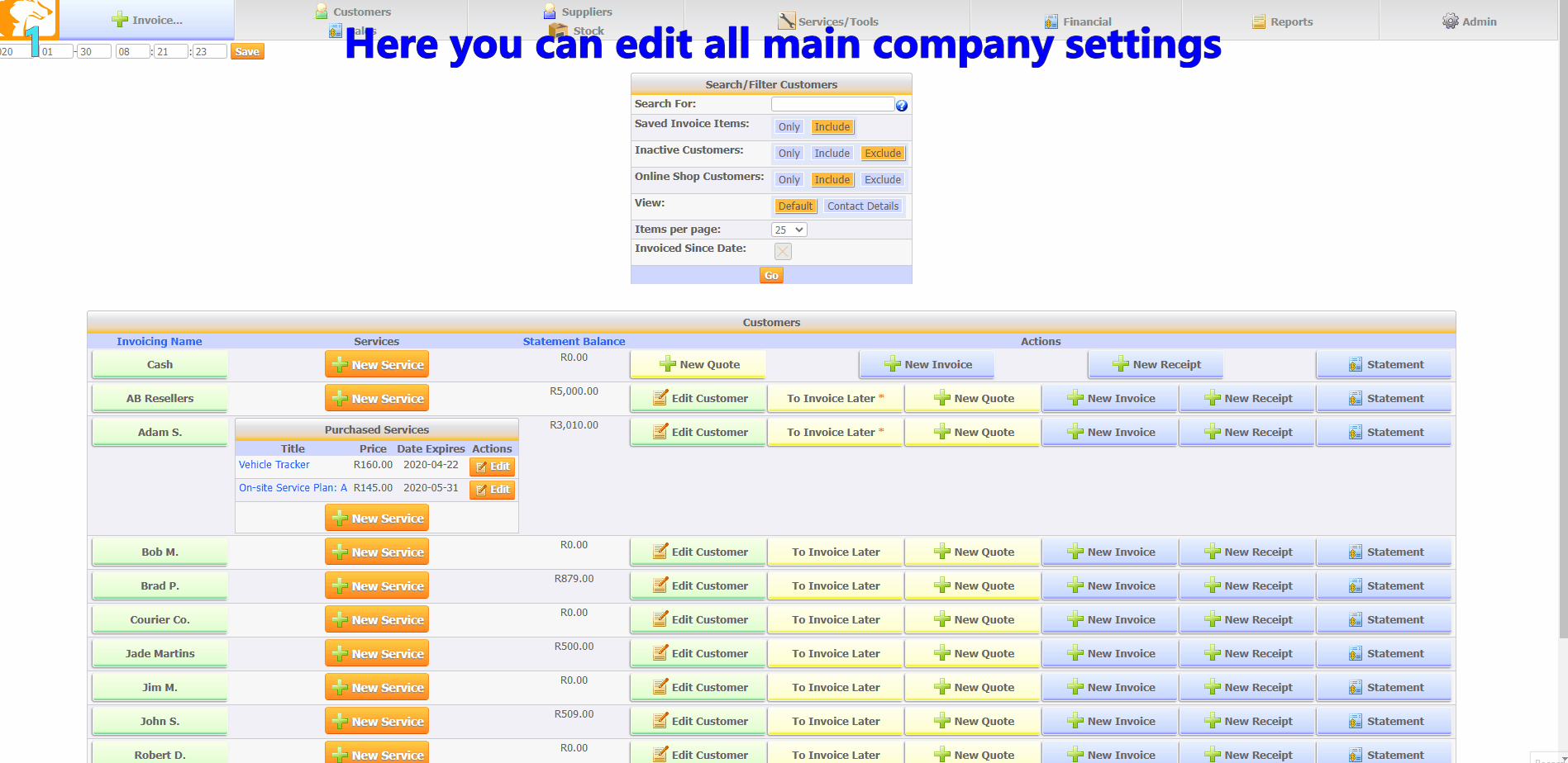 Changing company settings in WolfAdmin