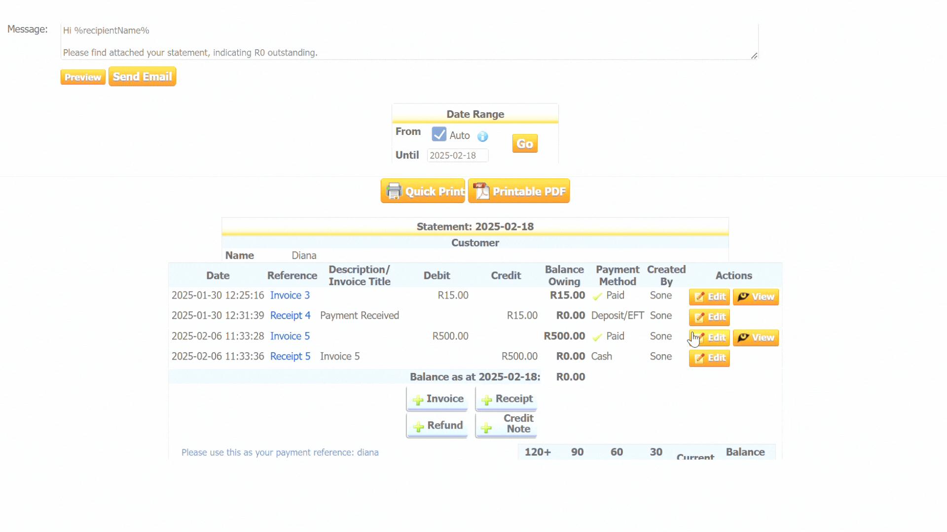 Editing the invoice and saving the changes