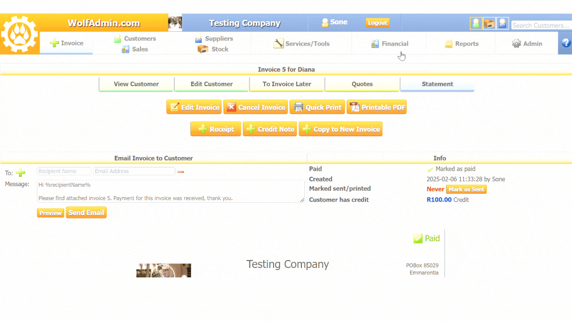 Editing the linked receipt to match the corrected invoice